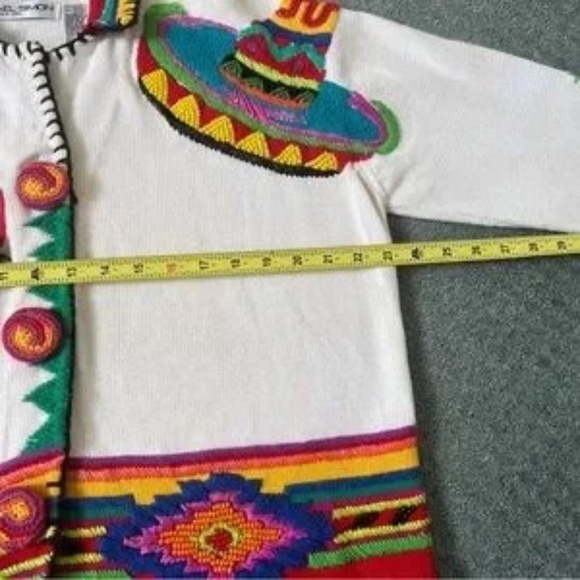 Michael Simon L XL Rare Vintage Mexican Sweater Cardigan Embroidered mothers day - Picture 3 of 9